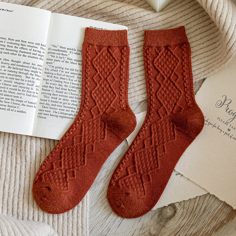 Winter Cashmere Wool Women Socks - Vintage Streetwear Crew Sock.