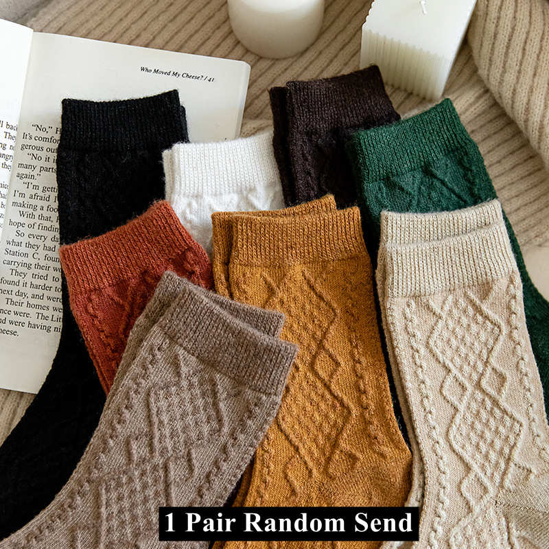 Winter Cashmere Wool Women Socks - Vintage Streetwear Crew Sock.