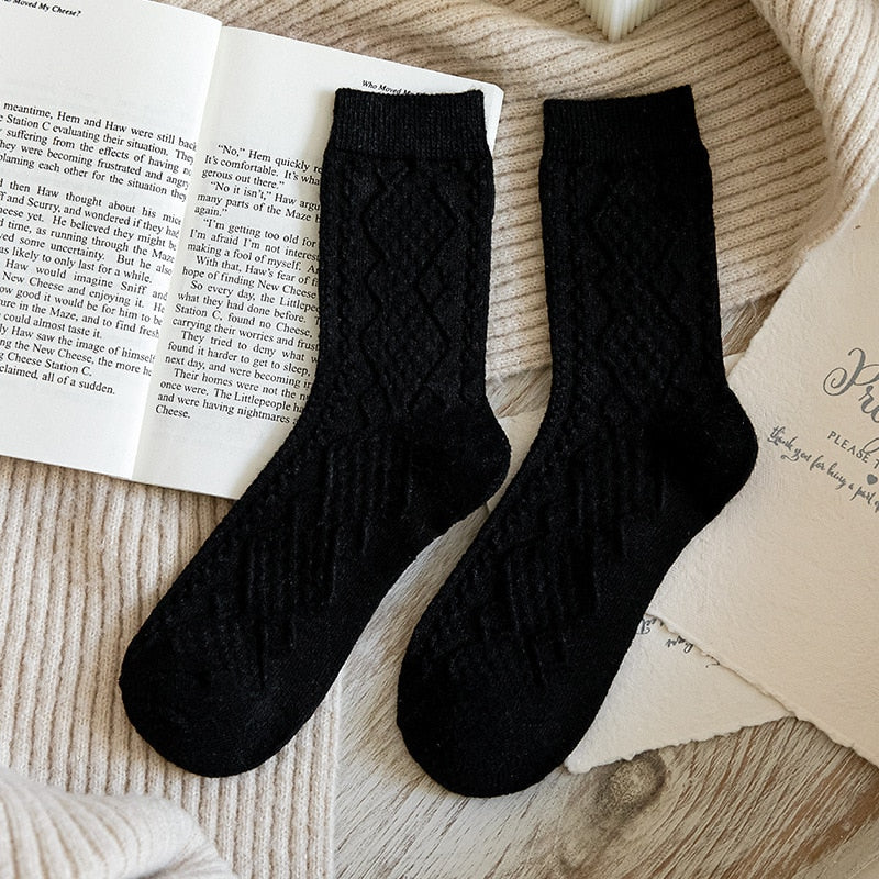 Winter Cashmere Wool Women Socks - Vintage Streetwear Crew Sock.