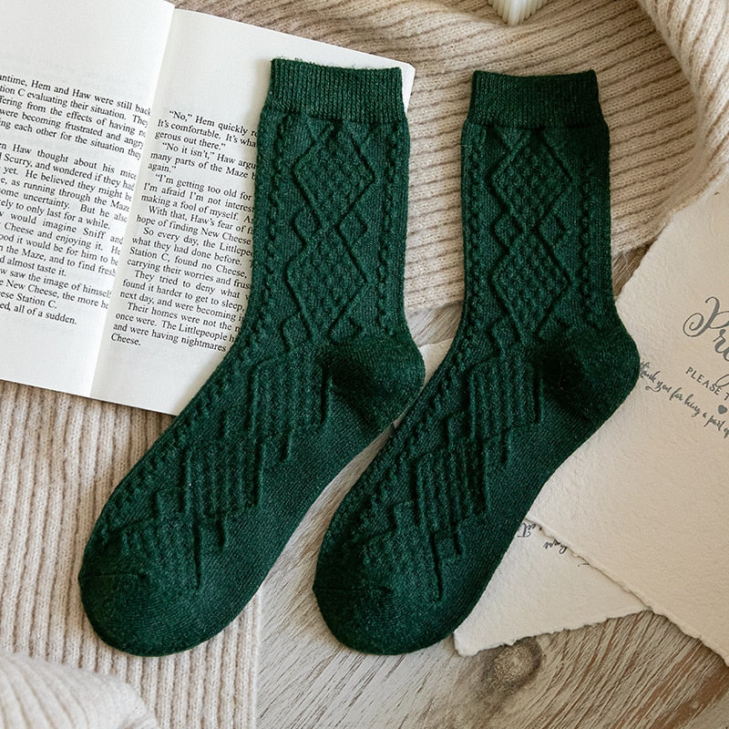 Winter Cashmere Wool Women Socks - Vintage Streetwear Crew Sock.