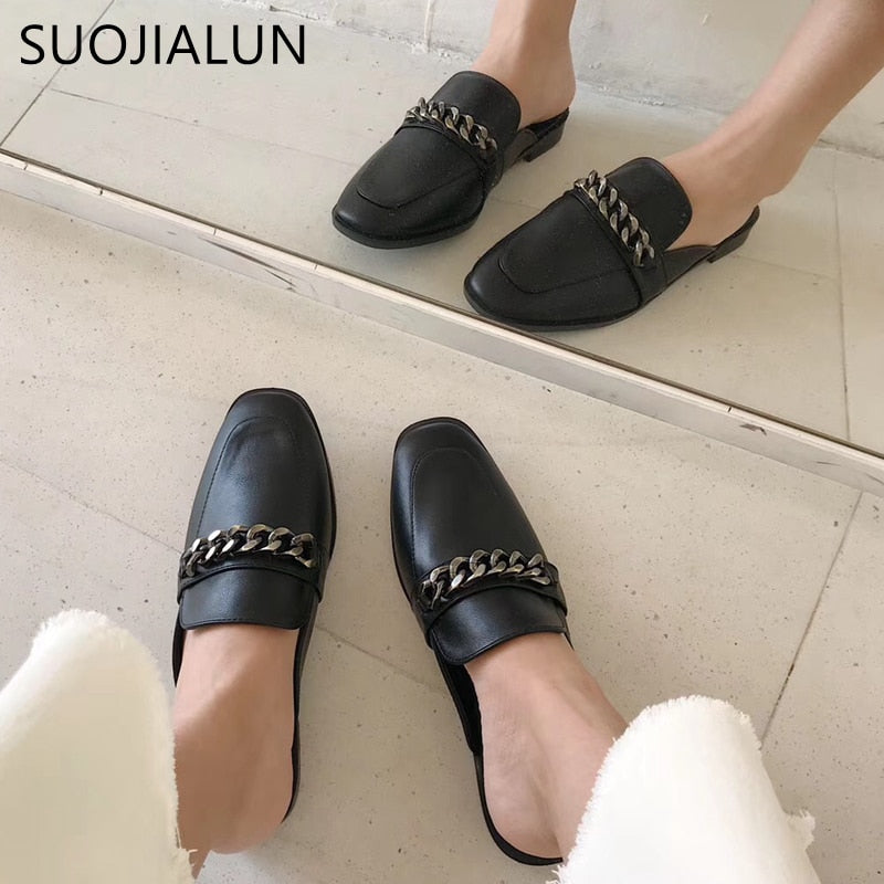 Comfortable Slide On Flat Shoes. Low Heel For All Day Comfort.