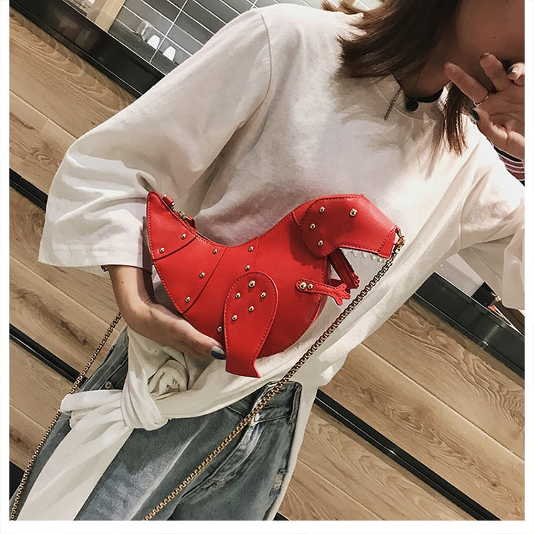 Red And Pink T-Rex High Quality Faux Leather Crossbody Clutch Bag.