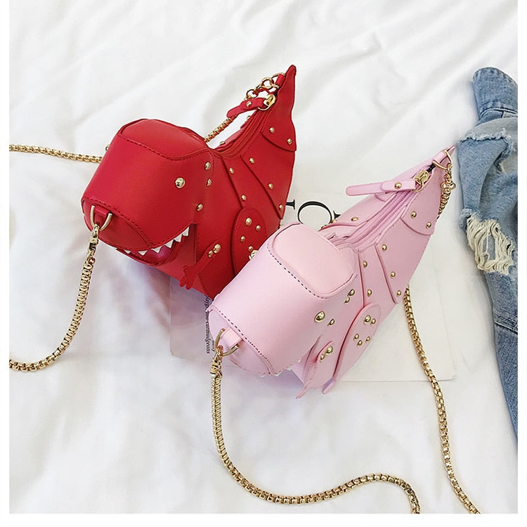 Red And Pink T-Rex High Quality Faux Leather Crossbody Clutch Bag.