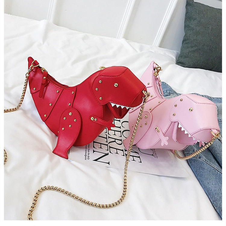 Red And Pink T-Rex High Quality Faux Leather Crossbody Clutch Bag.