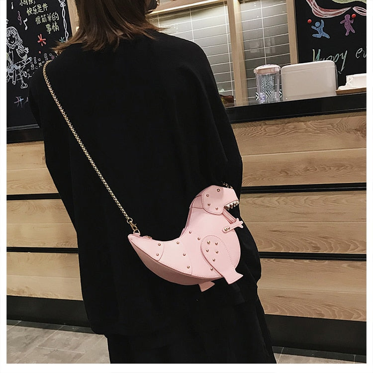 Red And Pink T-Rex High Quality Faux Leather Crossbody Clutch Bag.