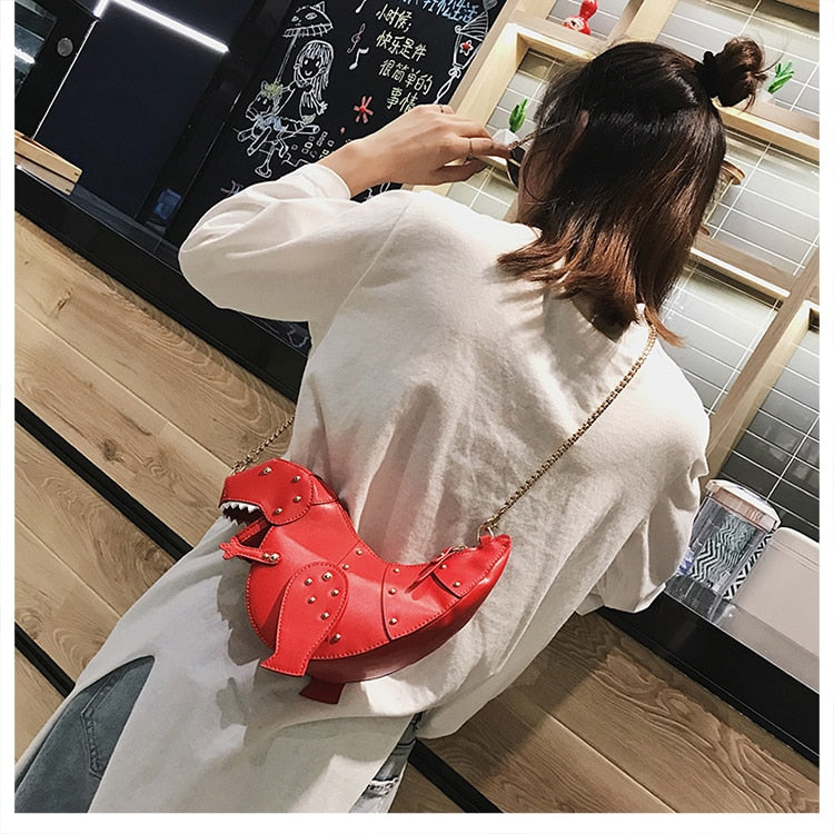 Red And Pink T-Rex High Quality Faux Leather Crossbody Clutch Bag.