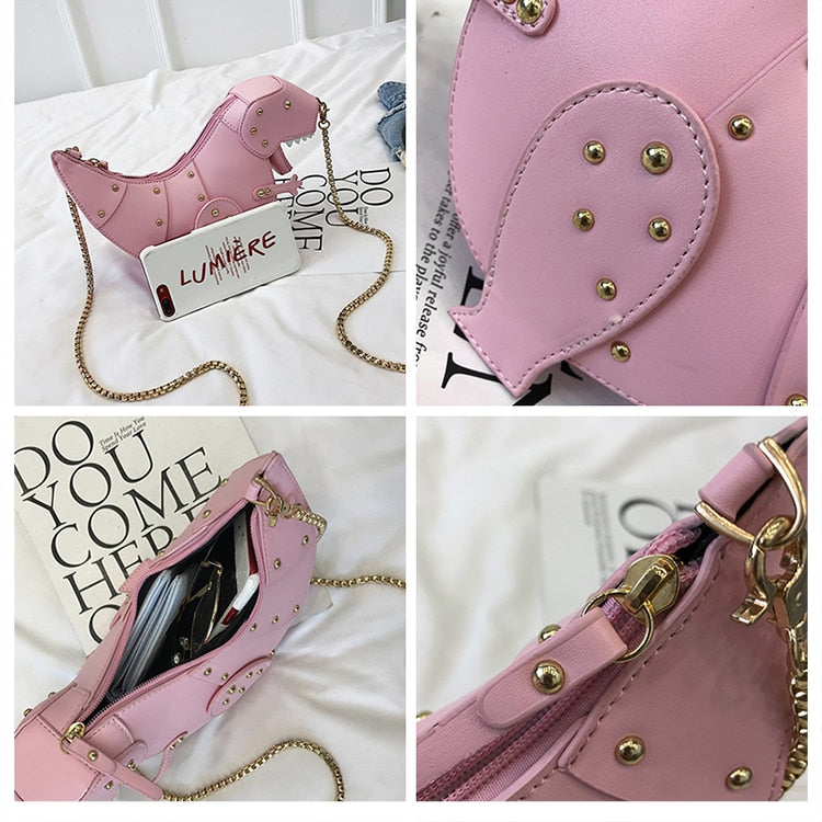 Red And Pink T-Rex High Quality Faux Leather Crossbody Clutch Bag.