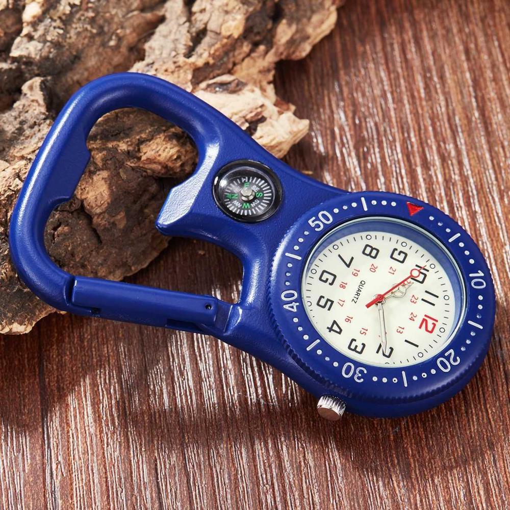 High Quality Medical Multifunctional Clip-On Carabiner Pocket Watch - Includes Compass, Bottle Opener and luminous dial for low light performance.