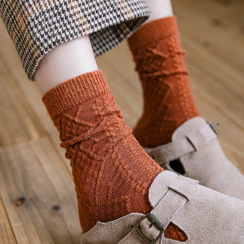 Winter Cashmere Wool Women Socks - Vintage Streetwear Crew Sock.