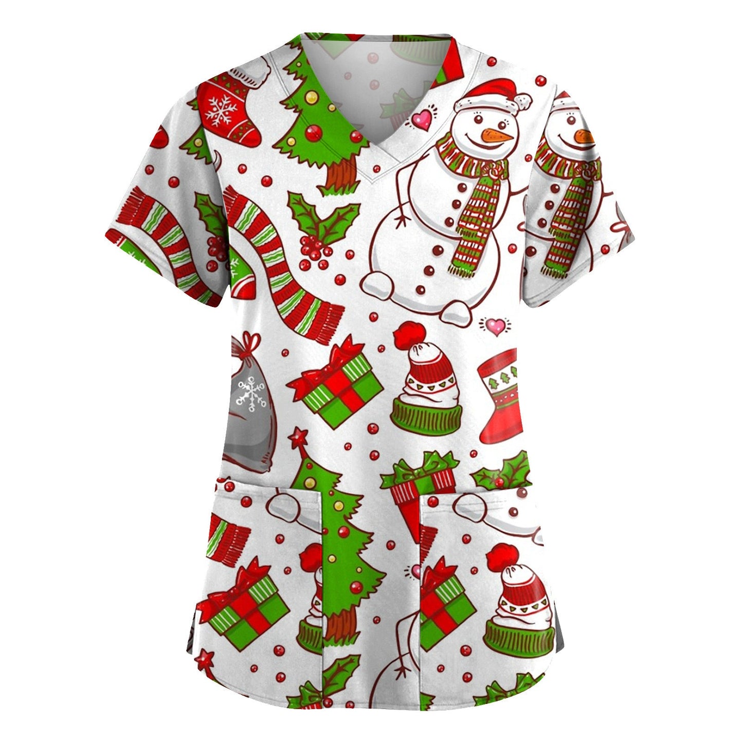 Snowman Print Nurse Uniform - Scrub Women Christmas Print.