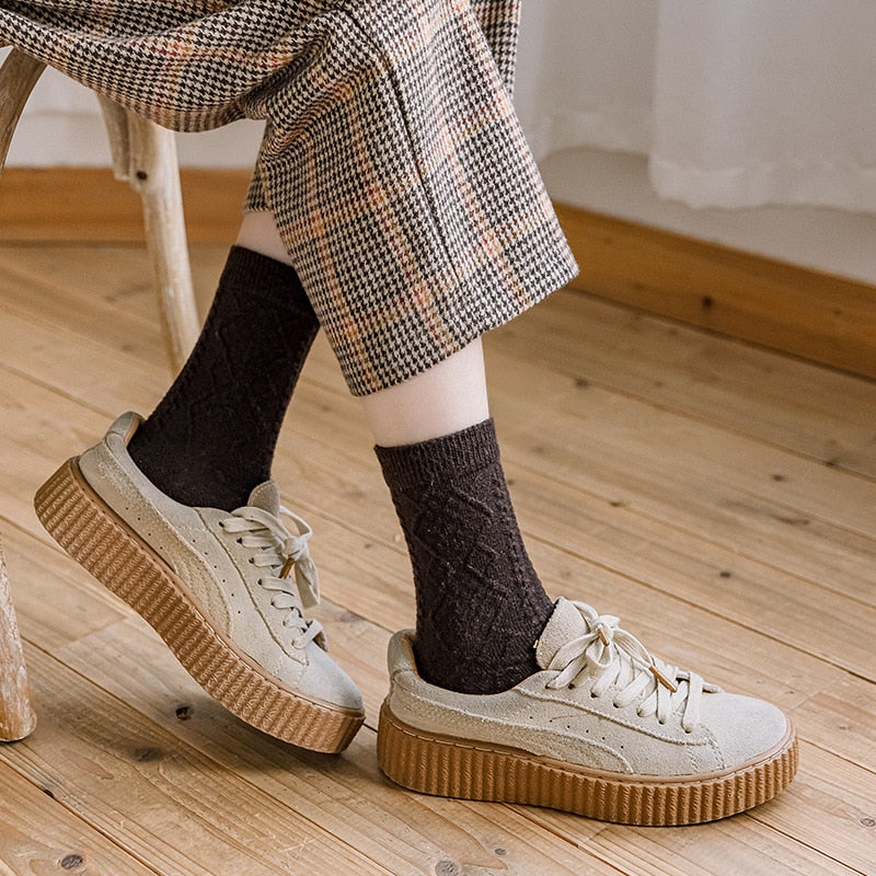 Winter Cashmere Wool Women Socks - Vintage Streetwear Crew Sock.