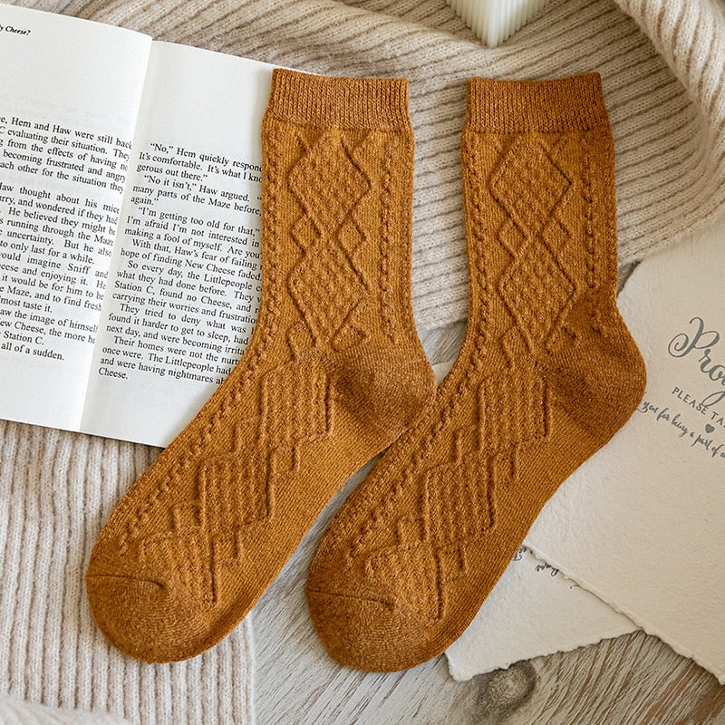 Winter Cashmere Wool Women Socks - Vintage Streetwear Crew Sock.