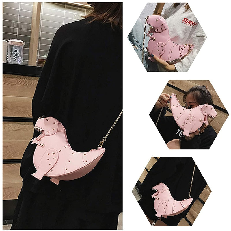 Red And Pink T-Rex High Quality Faux Leather Crossbody Clutch Bag.