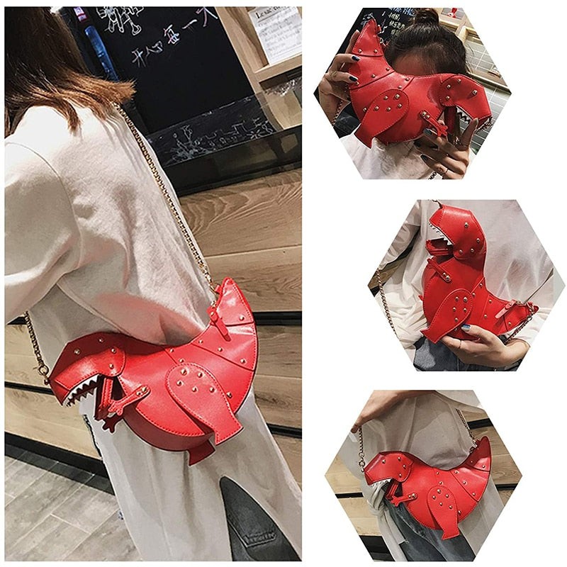 Red And Pink T-Rex High Quality Faux Leather Crossbody Clutch Bag.