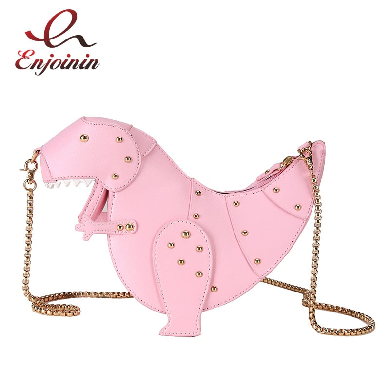 Red And Pink T-Rex High Quality Faux Leather Crossbody Clutch Bag.